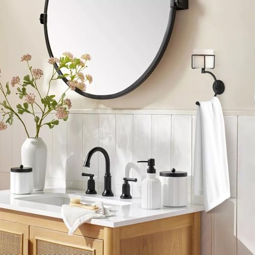 Remenna C-Shaped Towel Ring with Top Storage Basket Unique Space Saving Wall Mount Holder for Towels, Candles, Plants & Toiletries, Decorative Metal Accent for Bathroom or Kitchen by Remenna - Used condition - Image 8