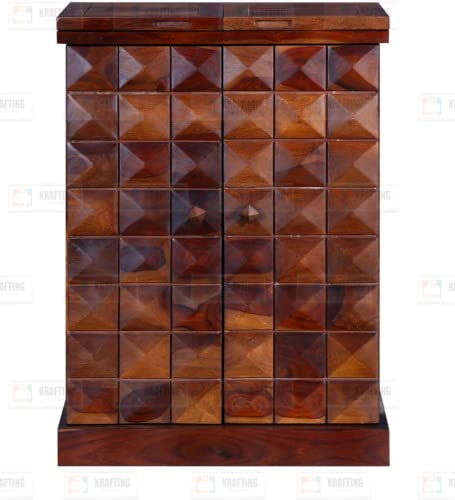 Image of Credenza Solid Sheesham Wood Bar Cabinet for Home - Wooden Bar Unit with Storage & Wine Rack Drawer, Living Room Bar Furniture - Handcrafted Wine Cabinet in Honey Finish, No Assembly Required