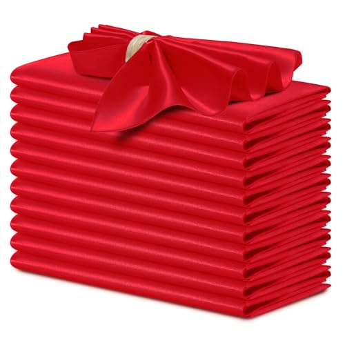 P Pothuiny 12 Pcs Red Satin Napkins 17 x 17 Inch, Satin Cloth Napkins
