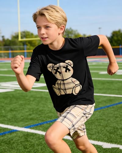 Image of Boys 2 Piece Outfits Short Sleeve Basketball Pattern T-Shirt and Shorts Summer Clothes for Kids 5-12 Years