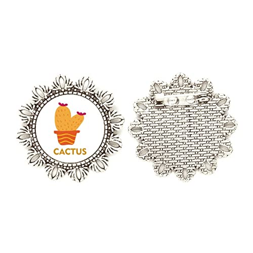 Broche de plata con diseño de cactus naranja mediano en acabado artesanal