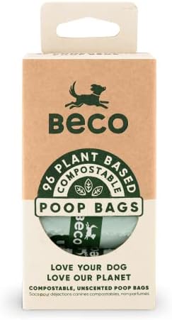 Beco Home Compostable Poop Bags | 96 Bags | Loose Packed With Handles | Unscented Dog Poo Bags,Green