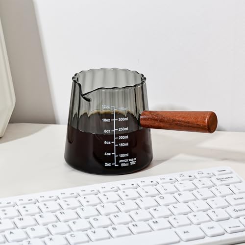 Vaso Medidor de Vidrio 350 ml con Asa de Madera Gris miniatura 6