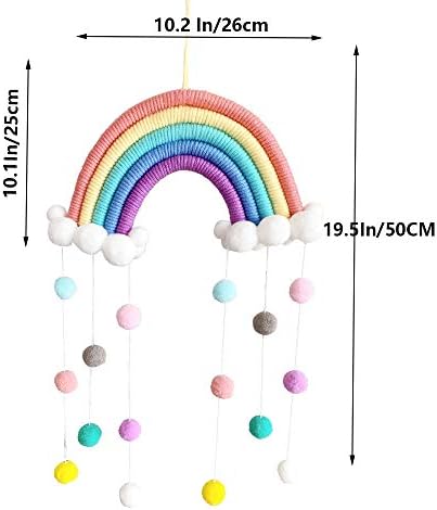 Macrame Rainbow Wall Hanging door Decor Pom Pom Garland Colorful Ball for Kids Room Girls or Boys Bedroom Baby Shower Nursery DecorationsDecorations Kids Room Wall Decor for Bedroom Playroom...