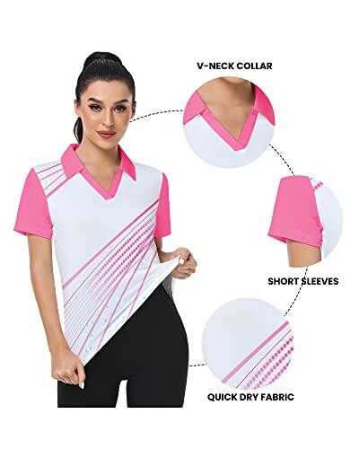 V Valanch Golf Shirts For Women Short Sleeve Printed Casual Polo Shirts Summer Outdoor Sport Shirts Peach Pink L #TOP3