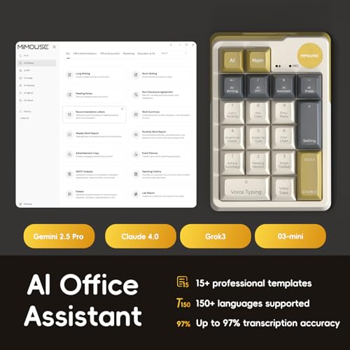 MIMOUSE Wireless Mechanical AI Numeric Keypad with Voice Typing Text Translation for Laptop Mac Windows Linux, Mini Bluetooth Number pad One Handed Portable AI Numpad for Office Workers/Lawyers by MIMOUSE - Image 4