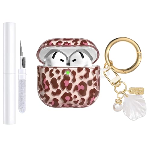 AIIEKZ AirPods 4 �P�[�X�J�o�[ 2024�N�Ή� �\�t�gTPU �V�F���p�^�[�� AirPods��4����P�[�X �p�[���V�F���L�[�`�F�[���ƃN���[�j���O�L�b�g�t�� �K�[���Y ���f�B�[�X (�s���N �q���E)