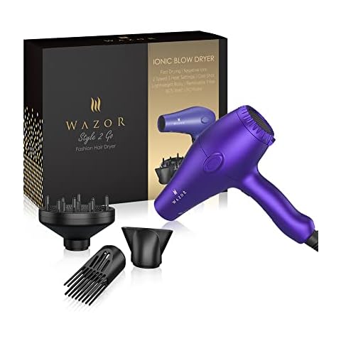 Wazor Lightweight Hair Dryer with Diffuser, Negative Ionic Professional 1875W Blow Dryer with 2 Speed 3 Heat Settings Cool Shot Purple Cover