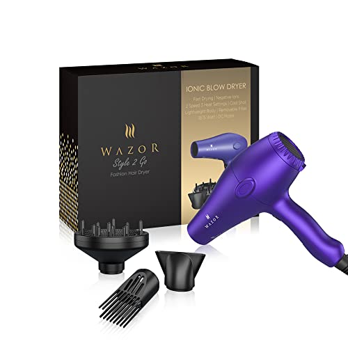 Wazor Lightweight Hair Dryer With Diffuser, Negative Ionic Professional 1875W Blow Dryer With 2 Speed 3 Heat Settings Cool Shot Purple #TOP5