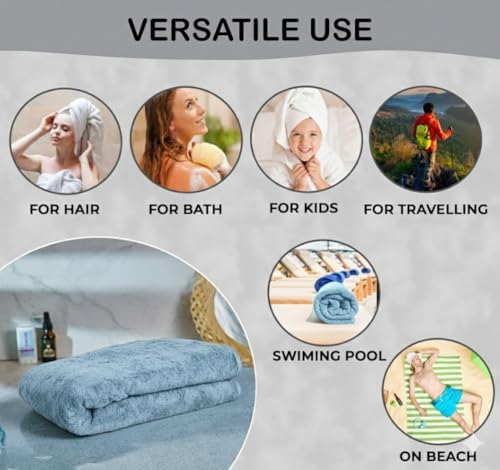 Image of Dribble Coral Fleece 450 GSM Bath Towel 70x140 cm | Ultra Soft, Quick Dry, Highly Absorbent | Lightweight & Skin-Friendly Towel for Bathroom, Gym & Travel, Blue