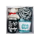 Caja de regalo isotérmica: esta caja de regalo para botella de agua contiene hueveras de 500 ml, tapa plana, tarjetas de felicitación, osos de toallas, flores de baño, calcetines de vino tinto, pajitas rectas plateadas, cepillos de paja, cajas de regalo, aromaterapia, etc.