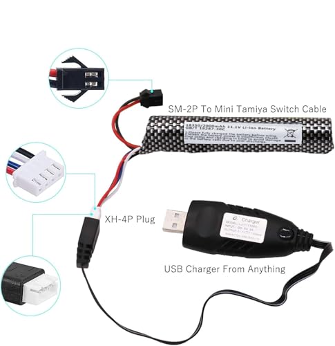 2 Pack Gel Ball Blaster Battery 11.1V 2000mAh Lipo Splat Orby Ball Gun Accessories, Airsoft Gun to SM-2P Plug Charger Cable, Compatible with Orby Gun, RC Car Boat, Foam Flying Toy for Ages 14+ - Thumbnail 5