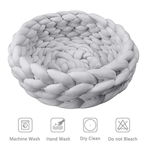 Lucky Monet Cotton Knitted Pet Bed Basket Warm Woven Cat Nest Cozy Cuddler For Dogs & Cats (15.7", Light Gray) #TOP4