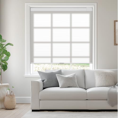 No Drill No Tools Blackout Cellular Shades Cordless Easy Install Honeycomb Blinds Thermal Insulated Noise Reduction Blinds for Indoor Windows,Light Filtering-White,16" W x 72" H