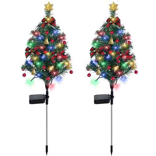 LAIAMER 2 Set Solar Christmas Tree Lights Decorations Outdoor Waterproof, 40 LED Lights Christmas Solar Stake Lights Cemetery Christmas Tree for Grave Pathway Outside Garden Yard Lawn by LAIAMER - Used condition - US$22.69