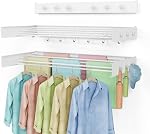 Drying Rack Clothing,Clothes Drying Rack Wall Mounted,Laundry Drying Rack Wall Mount,Foldable,Collapsible,60 lb Capacity 4 Aluminium Poles with 12 Hooks,Space Saving Clothes Drying Rack,White 40"