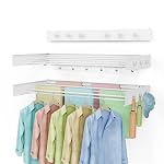 Drying Rack Clothing,Clothes Drying Rack Wall Mounted,Laundry Drying Rack Wall Mount,Foldable,Collapsible,60 lb Capacity 5 Aluminium Poles with 12 Hooks,Space Saving Clothes Drying Rack,White 40"