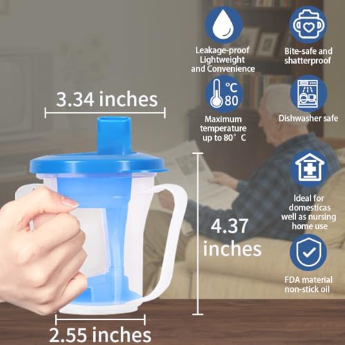 Image of Dysphagia Regulating Drinking Cup, Prevent Choking for Dysphagia /Dementia /Elderly,Dispenses 5~10cc or 10~15cc of Liquid Each time,Spill-Proof (Blue-Pack of 1 Count)
