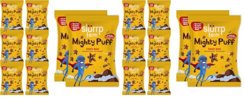 Image of Slurrp Farm Healthy Snacks for Kids | Mighty Puff Choco Ragi | Not Fried, No Maida | Ragi Snack for School Tiffin and Travel-Friendly | 8 X 20g Each (Pack of 2)