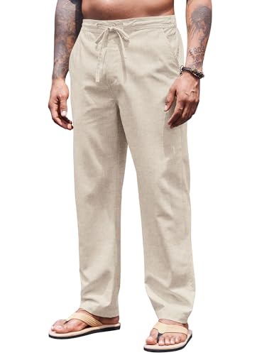 COOFANDY Men's Casual Linen Pants Elastic Waist Drawstring Yoga Beach Pants Lightweight Loose Fit Trousers with Pockets2
