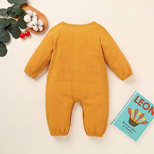 Cecobora Infant Newborn Baby Boys Girls Cotton Linen Romper Summer Jumpsuit Sleeveless Overalls Clothing Set (Yellow Kd, 9-12 Months) #TOP2