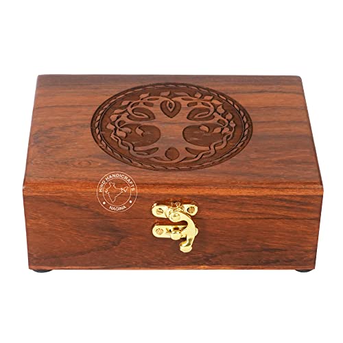 Image of Rosewood Handmade Wooden Urn Tree of Life Engraving Handcarved Jewellery Box for Women-Men Jewel | Home Decor Accents | Decorative Boxes | Storage & Organiser (7 inch x 5.5 inch x 3.5 inch, Tree - 7)