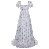 Regency Dresses for Women Elegant Puff Sleeve Empire Waist Floral Regency Era Dress Victorian Retro Ball Gown XL