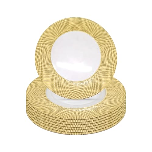 Image of Trimming Shop 13 Inch Round Glass Charger Plate with Gold Checkered Design, Decorative Dinner Chargers for Table Setting, Weddings, Banquets Parties, Elegant Tableware, Pack of 6