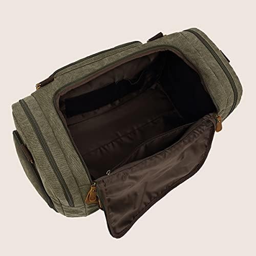 Travel Duffel Bag,Waterproof Canvas Genuine Leather Weekend bag,Carry on Weekender Overnight Bag with Shoes Compartment for Men Women Water-proof & Tear Resistant Travel Bag Sports Gym Bag (Khaki) 6 Travel Duffel Bag,Waterproof Canvas Genuine Leather Weekend bag,Carry on Weekender Overnight Bag with Shoes Compartment for Men Women Water-proof & Tear Resistant Travel Bag Sports Gym Bag (Khaki)