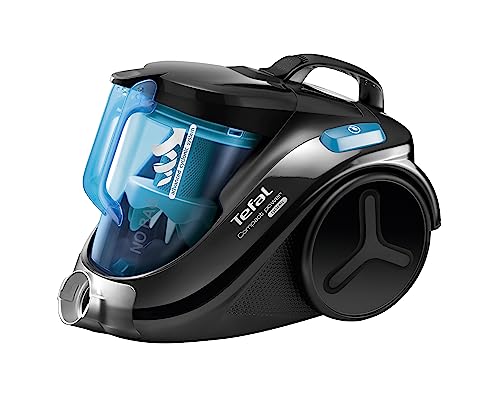 Tefal TW3751EG Compact Power Vacuum Cleaner, Bagless, Advanced Motor Technology 750W = 2000W, 1,5L Capacity, Parquet Nozzle, Crecive Nozzle, Black and Turquoise