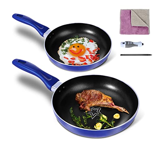 Myiosus Pfannenset Aluminium 2-teiligs, Induktion Bratpfanne 20/26 cm, Abnehmbaren Griff, Antihaft Beschichtete Pfanne, Spülmaschinenfest - Senden Putztücher und Schraubendreher Cover