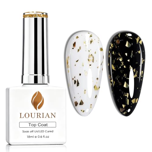LOURIAN Gold Flake Top Coat, 18ml Gilded Touch Glossy HEMA & TPO Free Gel