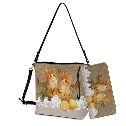 Image of Bucket Crossbody Bag Set for Women Lady, Leather Purse and Wallet Set Large Bucket Bag with Wallet