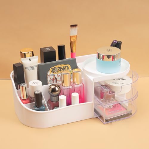 Image of Plastic Multipurpose Desk Cosmetics Organizer Tray Office Drawer Dividers Storage Bins for Kitchen, Bathroom, Office, Makeup, Bedroom Dresser, Craft Basket Rack Multicolour (White)