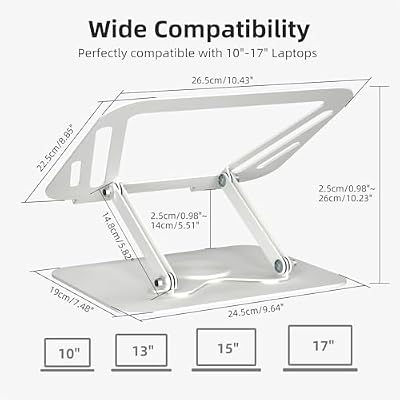 suptek Laptop Stand for Desk, Adjustable Computer Notebook Stand with 360 Rotating Base, Ergonomic Laptop Riser for Collaborative Work, Foldable & Portable Laptop Stand,fits for 11-17 Laptops,White