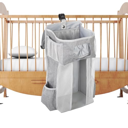 Organizador de pañales para colgar – Soporte para pañales que se puede fijar a una cuna | Bolsa de almacenamiento multifuncional para cambiar mesas y salas de guardería, gran capa