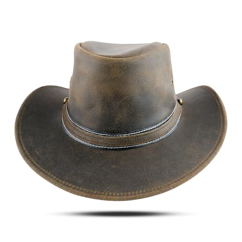 Image of HADZAM Leather Cowboy hat Shapeable into Outback hat, Australian Hats for Men & Women