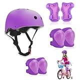 Zyluniy Knieschoner Kinder mit Helm, Schutzausrüstung inliner Kinder, Atmungsaktiv & Verstellbar, Knieschoner Set für Fahrrad, Skateboard (Violett)
