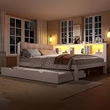 NovaFurnish Daybett, Tagesbett, Schlafsofa, 140x200cm, Einzelbett(Ohne Matratze), mit ausziehbarem Bett, mit dimmbarer LED-Leiste, mit praktischem Regal, mit USB-Anschluss, Kiefernholz, Weiß