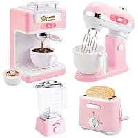 Play Kitchen Toys,Pretend Play Food Kitchen Accessories Girls Toy with Coffee Maker,Mixer,Toaster,Blender with Realistic Lights & Sounds,Birthday Gift for Kids Ages 3+(Pink)