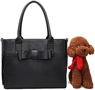 YOUJIA Pet Carrier PU Leather Handbag Mesh Travel Purse Totes Doggy Kitten Puppy Transport Bag (Black, 41 * 33 * 28cm)