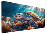 Tartarughe Marine Tappetino Mouse XXL 23.6 x 11.8 Inch Tappetino Scrivania Oceano Motivo, Mouse Pad Impermeabile Antiscivolo Migliora precisione e velocità, Anti-Sfilacciamento per Ufficio, Model 255