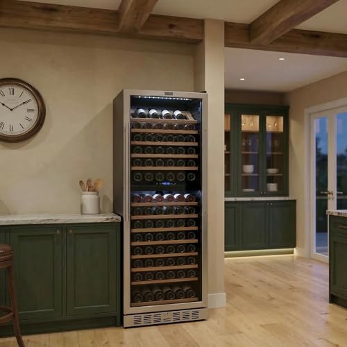 Image of Empava 24 inch Dual Zone Wine Cooler Refrigerator with Reversible Glass Door, Freestanding or Built In Tall Fridge with LED Light, Touch Control, 163 Bottles Capacity