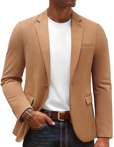 PJ PAUL JONES Sakko Herren Regular Fit Modern Sportlich 1 Knöpfe Jersey Blazer Lange Ärmel Business Hochzeit Anzugjacken, Braun, M