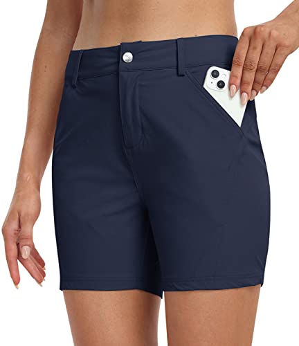 Mofiz Women's 5" Hiking Golf Shorts Water Resistant Athletic Outdoor Casual Summer Shorts With Pockets Lightweight Active Running Cargo Shorts Navy Blue #TOP12