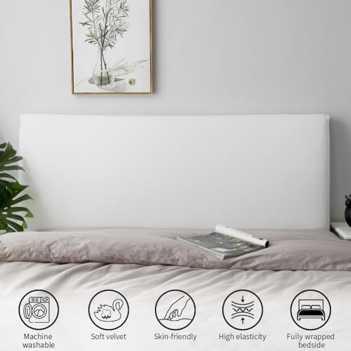 Caijin Bed Headboard Covers Slipcover, Stretch Bed Headboard Covers, Dustproof Protector Cover For Linen Fabric Tufted Upholstered Headboard (White, 120-140 Cm（Full）) - 3