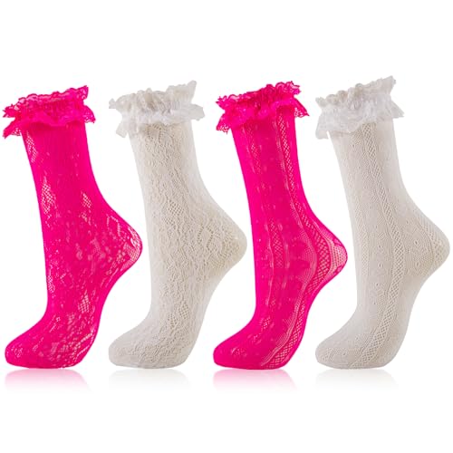 Image of Women Lace Ruffle Socks White Black Frilly Lolita Crew Dress Socks