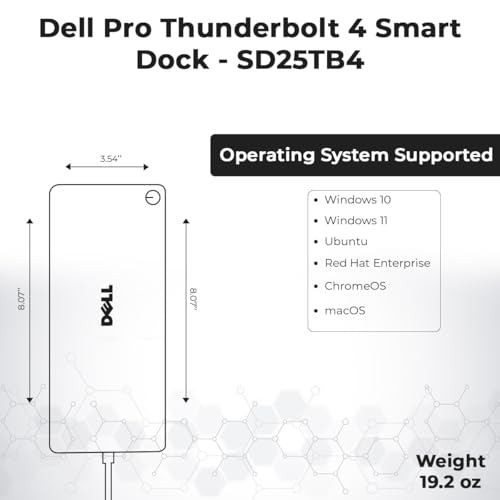 Dell SD25TB4 Pro Thunderbolt 4 Smart Dock - Supports 8k Display, 3 Years Warranty with 180W Adapter, HDMI, DisplayPort, Thunderbolt Cable, Cloth - USB C Docking Station Hub with Accessories