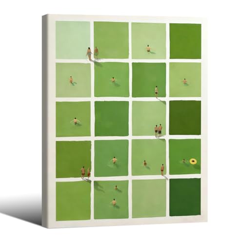 Wrapped Framed Modern Green Canvas Wall Art 12x16 inch Minimalist
