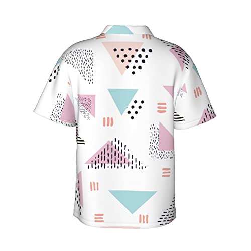 Mens Hawaiian Shirts Geometric-Triangle-Dot-Pink Short Sleeve Casual Button Down Tropical Beach Shirt 3X-Large #TOP2
